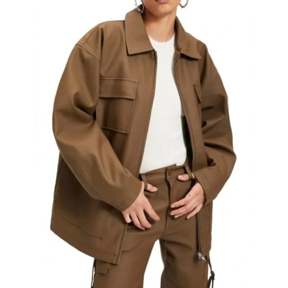Good American Brown Better Than Leather Oversized Chore Jacket Plus Size 5 NWT